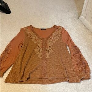 Miss Me Terracotta Lace Accent Blouse